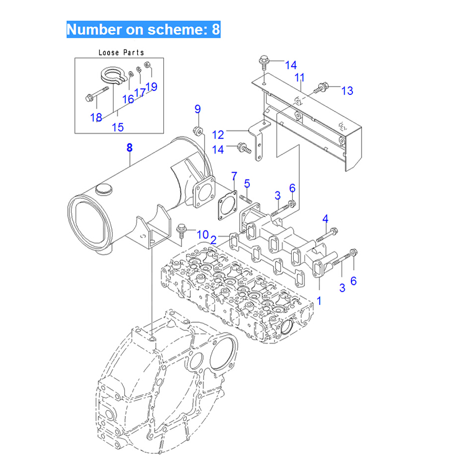 Compatible with Komatsu Excavator PC40MR-2 PC50MR-2 PC45MR-3 PC55MR-3 Engine 4D88E Muffler Silencer YM129642-13510 YM12964213510 PC40MR-2,PC50MR-2,PC50MR-2-AC,PC40MR-2-AC,PC45MR-3,PC55MR-3