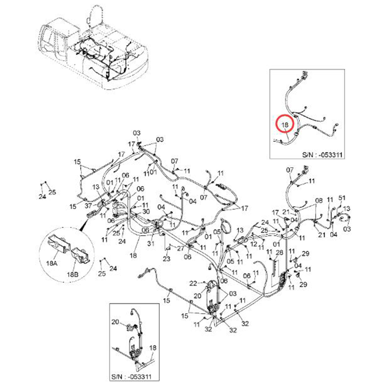 Engineered for Hitachi Excavator ZX330-3 ZX350H-3 ZX350K-3 ZX360H-3 ZX400LCH-3 - Hydraulic Pump Wiring Harness 0006505 0005471 ZX330-3, ZX330-3-HCMC, ZX330-3F, ZX350-3-AMS, ZX350H-3, ZX350H-3F, ZX350K-3, ZX350K-3F, ZX350LC-3-HCME, ZX350LC-3F-HCME, ZX350LC