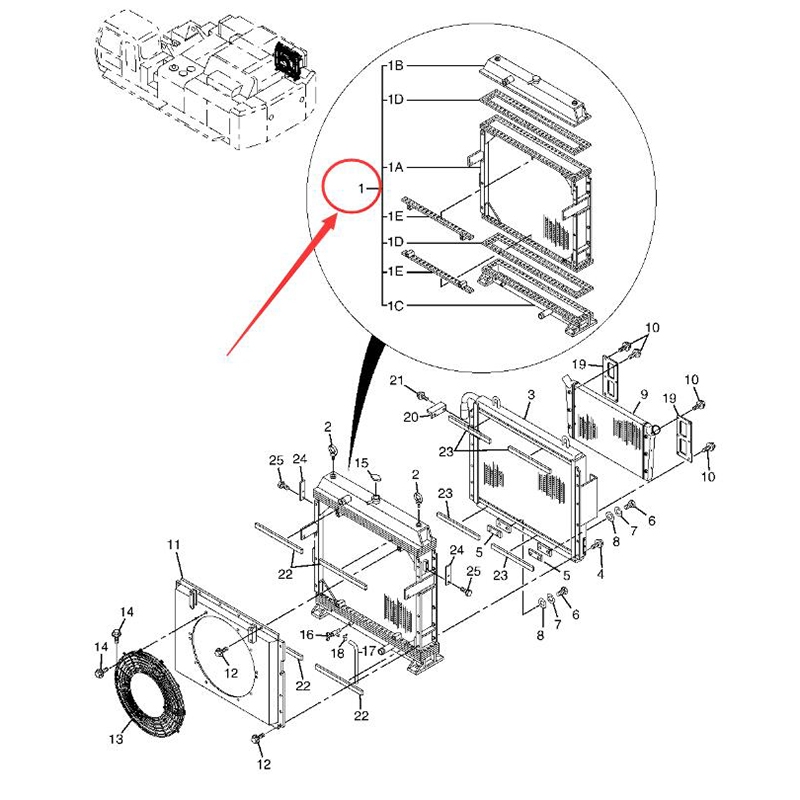 Optimized for John Deere Excavator 800C - Water Tank Radiator 4474012